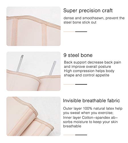 YIANNA Faja Reductora Mujer Latex 4 Ganchos Corsé Reductor de Cintura Waist Trainer Corset Fajas Adelgazantes Beige, Size S