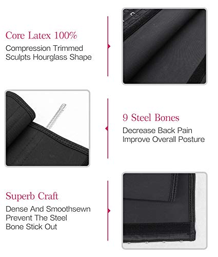 YIANNA Fajas Reductoras Adelgazantes Mujer Largo Torso Waist Trainer Latex Colombianas Postparto Corsé Negro, 11211 Size S