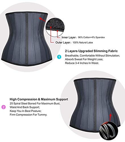 YIANNA Mujer Fajas Reductoras Adelgazante Cómodo Corsé Cintura Entrenador Waist Shaper Corset Reductor Negro with 25 Huesos de Acero,UK- YA1210-Black-S