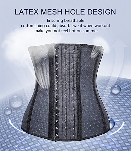 YIANNA Mujer Fajas Reductoras Adelgazante Respirable Corsé Cintura Entrenador Cincher Corset Bustier de Cinturón Formación Negro,UK-YA10533-Black-M