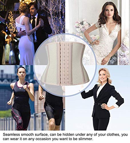 YIANNA Mujer Fajas Reductoras Adelgazantes Torso Corto Waist Trainer Corset Reductor Cinturilla Abdomen Respirable Beige, 110266 Size S
