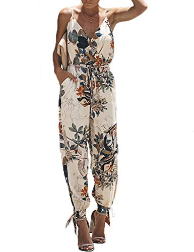 Yiarnme Mujer Mono Largo Casual Elegante Manga Larga Jumpsuits Playsuit de Fiesta de Noche Monos Beige M