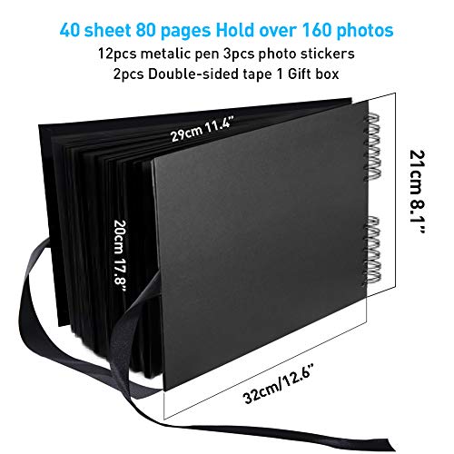 Yibaodan Álbum de fotos, hecho a mano, 80 páginas, papel de manualidades, 32 x 21 cm, para la familia, boda, grabación de memoria, regalo de bebé, color negro mate