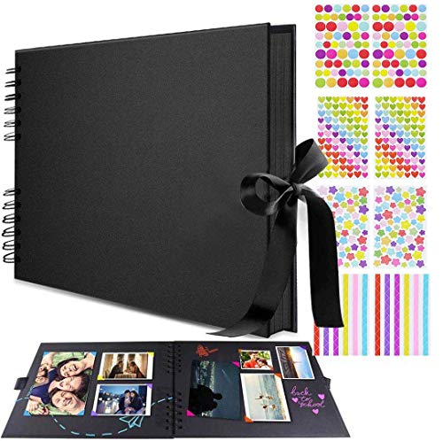 Yibaodan Álbum de fotos, hecho a mano, 80 páginas, papel de manualidades, 32 x 21 cm, para la familia, boda, grabación de memoria, regalo de bebé, color negro mate