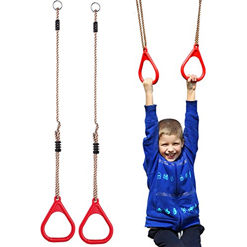 YIFEIKU Co, Ltd. Anillos de gimnasio para niños con barra de trapecio para el gimnasio, parque de juegos para el hogar, accesorios para interiores y exteriores, equipos de fitness, rojo