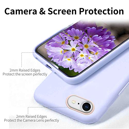 YiKaDa - Funda para iPhone SE 2020 / iPhone 8 / 7 + [2 Unidades] Cristal Templado Protector de Pantalla, Cáscara Suave de Silicona TPU Líquida Funda Forro de Microfibra Suave Cojín - Púrpura