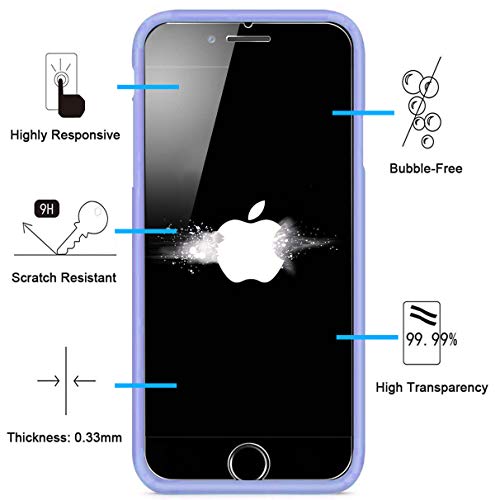 YiKaDa - Funda para iPhone SE 2020 / iPhone 8 / 7 + [2 Unidades] Cristal Templado Protector de Pantalla, Cáscara Suave de Silicona TPU Líquida Funda Forro de Microfibra Suave Cojín - Púrpura