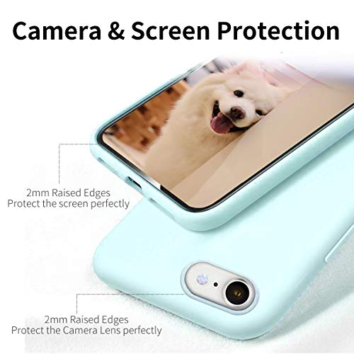 YiKaDa - Funda para iPhone SE 2020 / iPhone 8 / 7 + [2 Unidades] Cristal Templado Protector de Pantalla, Cáscara Suave de Silicona TPU Líquida Funda Forro de Microfibra Suave Cojín - Azul