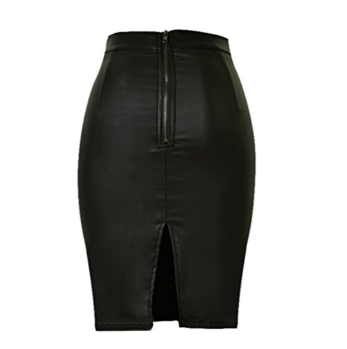 YiLianDa Mujeres Faldas Cortas Elástico Imitación Piel Atractiva Cintura Alta De Cadera Mini Bodycon Corto 38