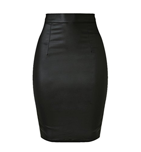 YiLianDa Mujeres Faldas Cortas Elástico Imitación Piel Atractiva Cintura Alta De Cadera Mini Bodycon Corto 38