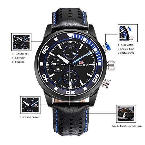 YiLuFanHua Multifunción Reloj Hombre Cronógrafo, Deportes Luminosos Deportes Cuero De Relojes con Indicador De Fecha Enviar Al Padre Amante Regalo Navidad,Verde