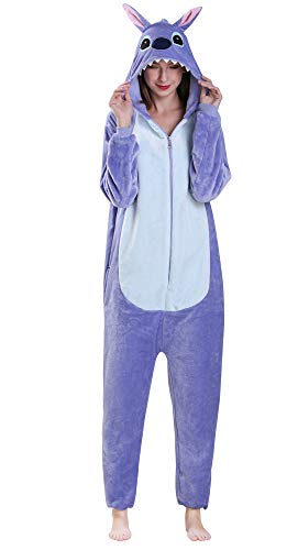 Yimidear® Unisex Cálido Pijamas para Adultos Cosplay Animales de Vestuario Ropa de Dormir Halloween y Navidad(L, Azul Stitch)