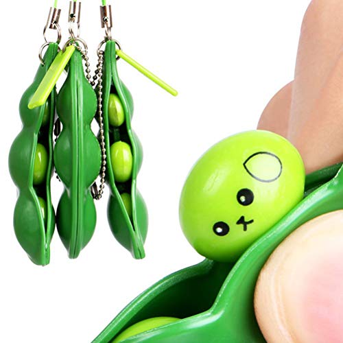 Yissma Squeeze Beans Keychain Fidget Toys Squishy Pea Pod Stress Toy Brinda diversión para niños Adultos Reduce la ansiedad El estrés