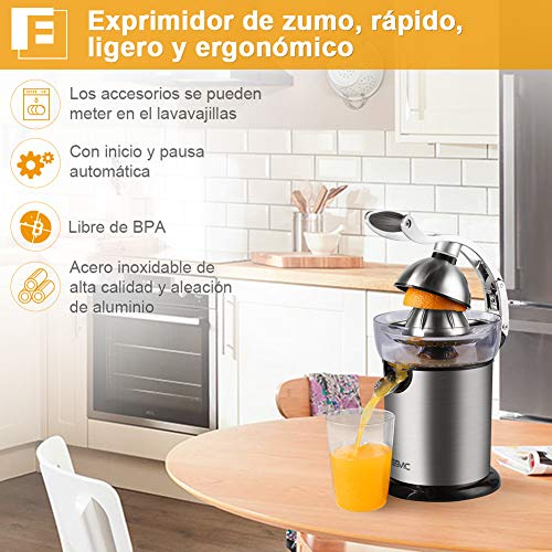 YISSVIC Exprimidor Eléctrico Zumo, Exprimidor de Palanca de Naranja Acero Inoxidable 130W