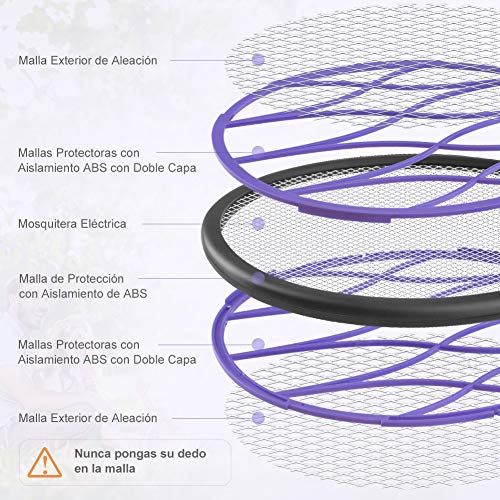 YISSVIC Raqueta Mosquitos Eléctrico, Raqueta Matamoscas Eléctrica Recargable, Mango de Linterna Extraíble, 3 Capas de Malla de Seguridad de Protección