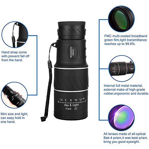 Yiyu 16 X 52 Telescopio Monocular HD Móviles Al por Menor Mini Monocular Prismáticos con El Adaptador Y El Trípode, Visión Nocturna Impermeable Alcance Telescopio Zoom x (Color : Black)