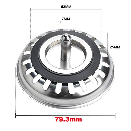 Yizhet Acero Inoxidable Fregadero de Cocina Colador Enchufe Tapón de Fregadero Filtro Doble Capa Desague Filtro - Diamètre de Ø79.3 mm(2 Piezas)