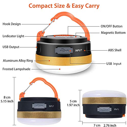 Yizhet Linterna Camping LED, Recargable Camping Lámpara & Banco de Energía 3 Modos Lámpara de Campamento con Base Magnética Impermeable Portátil Luz de Emergencia para Pesca,Excursionismo (2 Piezas)