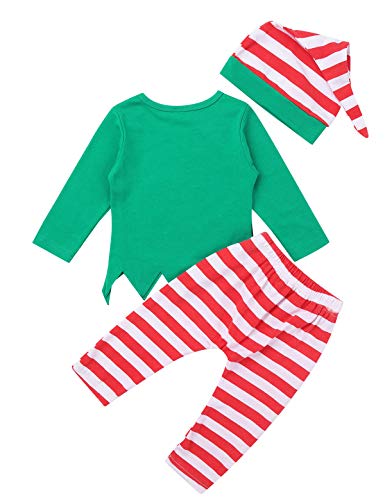 YiZYiF Disfraz Duende Elfo Bebé Pijamas Navideños Niños Niñas Conjunto de Navidad Algodón Suave 3Pcs Unisex Traje Navidad Infantil Camisa Pantalones Gorro Verde y Rojo 3-6 Meses