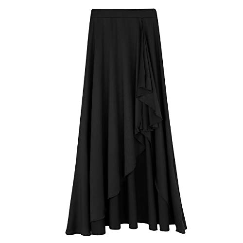 YiZYiF Falda Flamenco Mujer Faldas Volantes Falda Larga Asimétrica con Vuelo Cintura Alta Flada Fiesta Vintage Sevillana Ropa Baile Playa Casual Negro L