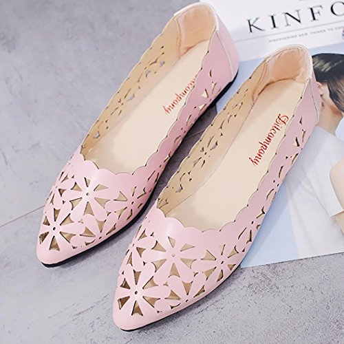 YJYda - Zapatos de tacón plano para mujer con forma de flor hueca, 39, Rosado