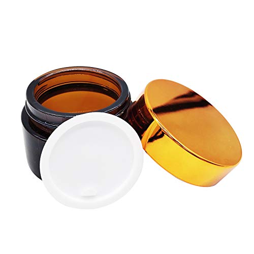 YLX 30ml Tarros de Cristal de Ámbar con Tapa Interior Vacía Crema Rellenables Botella de Pot Recipiente para Salve Crema Facial (Marrón)