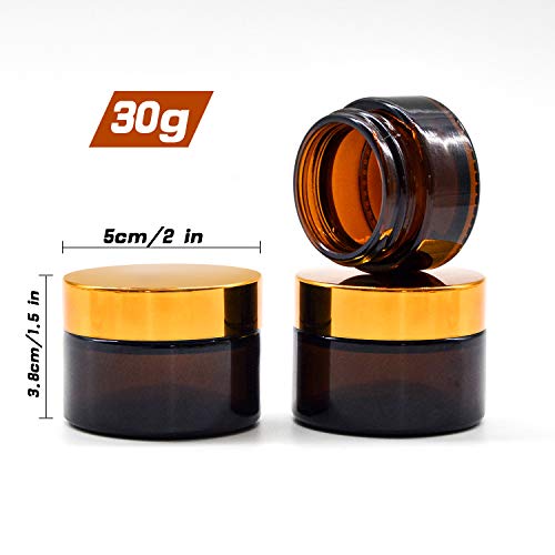 YLX 30ml Tarros de Cristal de Ámbar con Tapa Interior Vacía Crema Rellenables Botella de Pot Recipiente para Salve Crema Facial (Marrón)