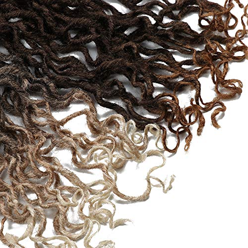 YMHPRIDE 6 + 1 paquetes Iced Latte Goddess Locs, 18 pulgadas Faux Locs Ondulado Crochet Passion Twists Caliente Color de tres tonos Extensión de cabello mixto con extremos rizados
