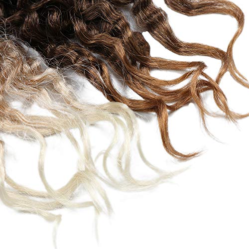 YMHPRIDE 6 + 1 paquetes Iced Latte Goddess Locs, 18 pulgadas Faux Locs Ondulado Crochet Passion Twists Caliente Color de tres tonos Extensión de cabello mixto con extremos rizados