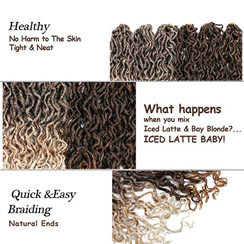 YMHPRIDE 6 + 1 paquetes Iced Latte Goddess Locs, 18 pulgadas Faux Locs Ondulado Crochet Passion Twists Caliente Color de tres tonos Extensión de cabello mixto con extremos rizados