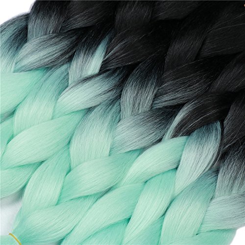 YMHPRIDE Cabello trenzado Ombre de 5 piezas Negro a verde claro Extensiones de cabello Kanekalon Jumbo trenzado 24 pulgadas