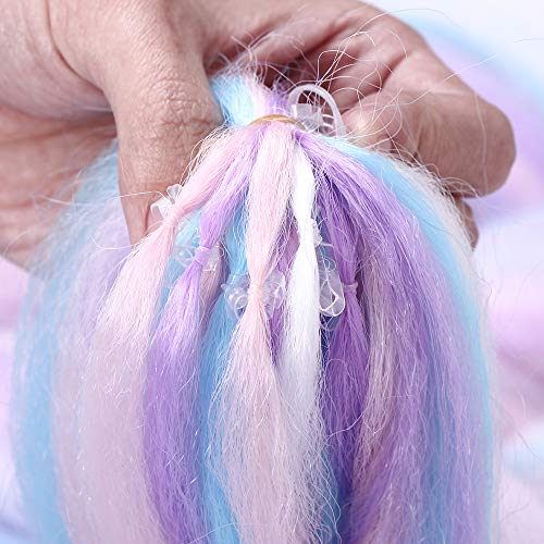 YMHPRIDE Extensiones de cabello trenzado de 5 piezas de color mixto, cabello trenzado artificial jumbo separable de 24 pulgadas (blanco/rosa/azul claro/púrpura claro)