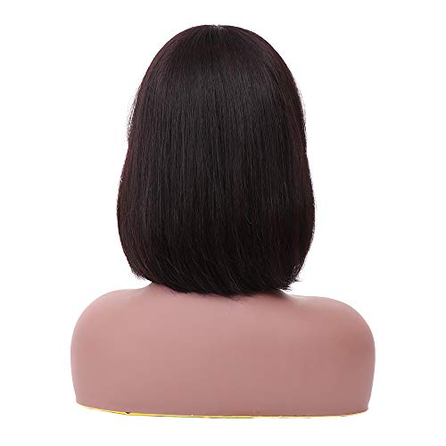 YMHPRIDE Peluca Bob corta negra natural de 12 pulgadas con flequillo Peluca de cabello humano recto para mujeres con gorro de peluca y pestañas