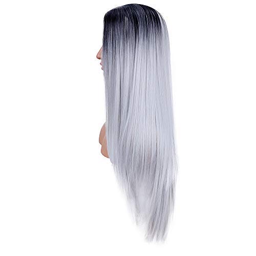 YMHPRIDE pelucas largas rectas para mujer moda gris plateado vestido elegante 22 pulgadas peluca Ombre peluca sintética resistente al calor de parte media