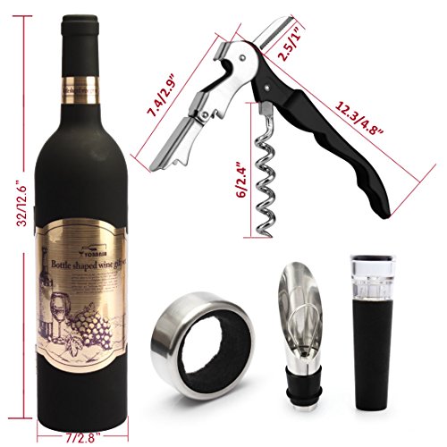 Yobansa Accesorios de Vino en Forma de Botella de Vino Juego de Regalo, Juego de abridor de Vino - Incluye sacacorchos, Tapones de Vino, vertedor de Vino y Anillo de Vino (Bottle 02)