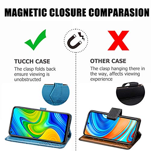 Yohii Funda Xiaomi Redmi Note 9 + Protector pantalla de Cristal Templado, Piel PU Soporte Plegable Ranuras Cartera con Tapa Tarjetas Magnético Cuero Flip Carcasas, Case para Xiaomi Redmi Note 9 - Azul