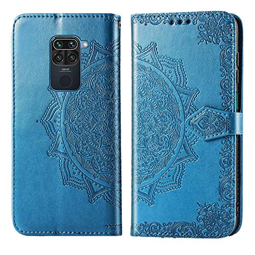 Yohii Funda Xiaomi Redmi Note 9 + Protector pantalla de Cristal Templado, Piel PU Soporte Plegable Ranuras Cartera con Tapa Tarjetas Magnético Cuero Flip Carcasas, Case para Xiaomi Redmi Note 9 - Azul