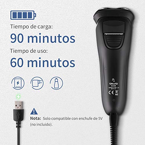 YOHOOLYO Afeitadora Eléctrica Hombre Máquina de Afeitar IPX7 Impermeable Uso en Húmedo y Seco Bloqueo Inteligente con Bolsa de Transporte