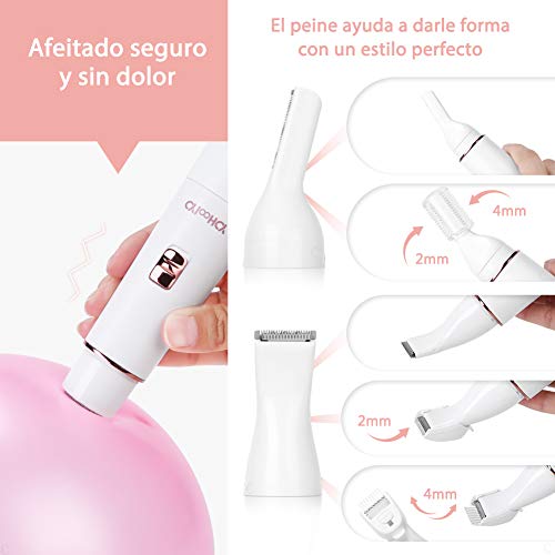 YOHOOLYO Depiladora Facial Electrica para Mujer Afeitadoras Eléctricas para Mujer 4 en 1 Sin Dolor y Impermeable IPX 6 Carga USB