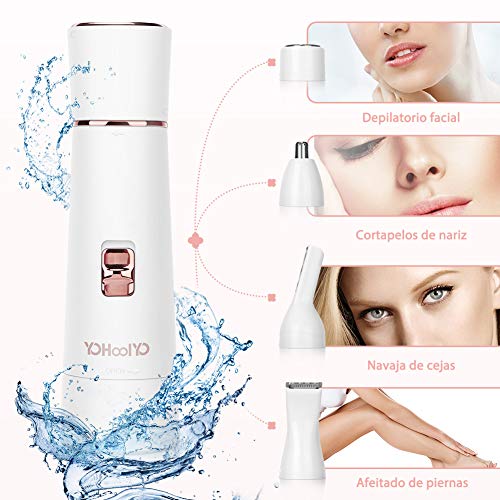 YOHOOLYO Depiladora Facial Electrica para Mujer Afeitadoras Eléctricas para Mujer 4 en 1 Sin Dolor y Impermeable IPX 6 Carga USB
