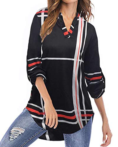 YOINS Blusa Mujer Manga Larga Camiseta Cuello V Camisa Elegante Túnica Casual SueltoTops Otoño Invierno Negro-01 EU44