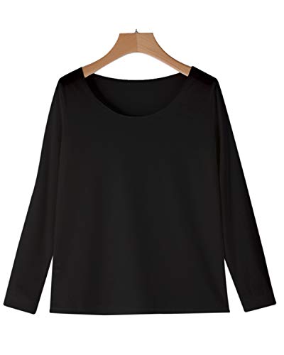 YOINS Camiseta de Manga Larga para Mujer Camisas con Rayas Cuello Redondo Casual Blusas Elegante Tops Negro-02 M