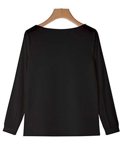 YOINS Camiseta de Manga Larga para Mujer Camisas con Rayas Cuello Redondo Casual Blusas Elegante Tops Negro-02 M