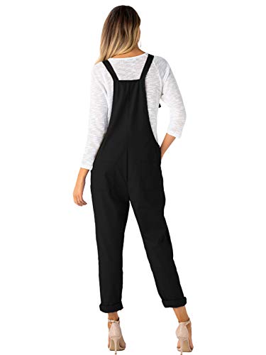 YOINS - Mono holgado para mujer, estilo retro, con bolsillos, con tiras, sin mangas, pantalón largo Negro-nuevo M