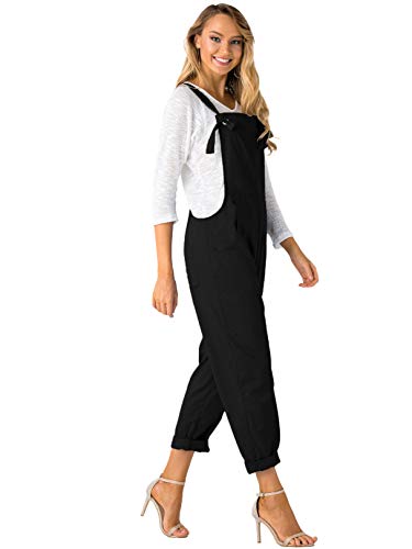 YOINS - Mono holgado para mujer, estilo retro, con bolsillos, con tiras, sin mangas, pantalón largo Negro-nuevo M