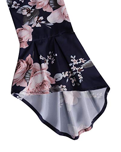 Yoins - Vestido de verano para mujer, corto, sin hombros, manga larga, atrevido, estampado floral, vestido de playa azul XS