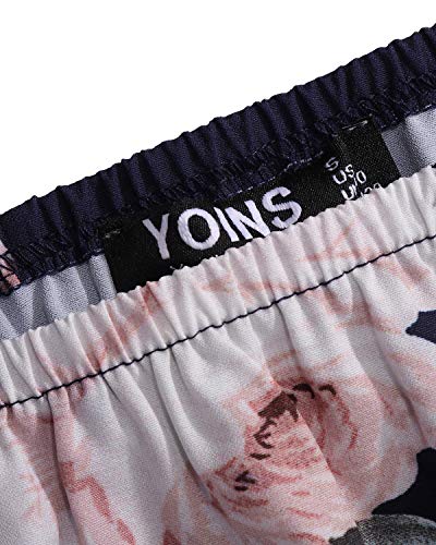 Yoins - Vestido de verano para mujer, corto, sin hombros, manga larga, atrevido, estampado floral, vestido de playa azul XS