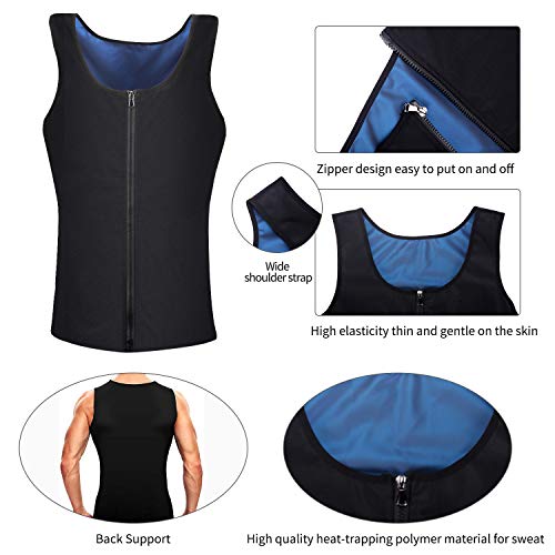 Yokald Faja Reductora Adelgazante Hombre polímero Camiseta Reductora Compresión de Sauna Chaleco para Desarrollo Muscular Pérdida de Peso con Quema Grasa Deportivo (Negro, 3XL)