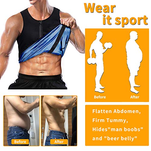 Yokald Faja Reductora Adelgazante Hombre polímero Camiseta Reductora Compresión de Sauna Chaleco para Desarrollo Muscular Pérdida de Peso con Quema Grasa Deportivo (Negro, 3XL)