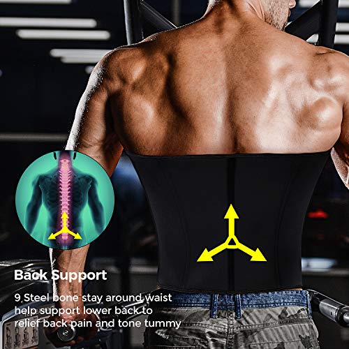 Yokald Faja Reductora Adelgazante Hombres Faja Reductora Cinturón Lumbar Abdomen Deportiva Faja Neopreno Ajustable para Deporte Fitness Efecto Sauna para la Quema de Grasa (Negro, S)